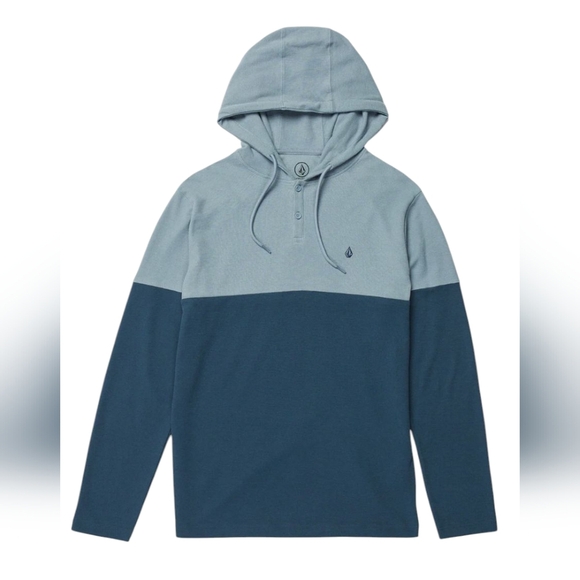 VOLCOM Nunez Colorblocked Thermal Long Sleeve Shirt In Smokey Blue - Picture 1 of 13